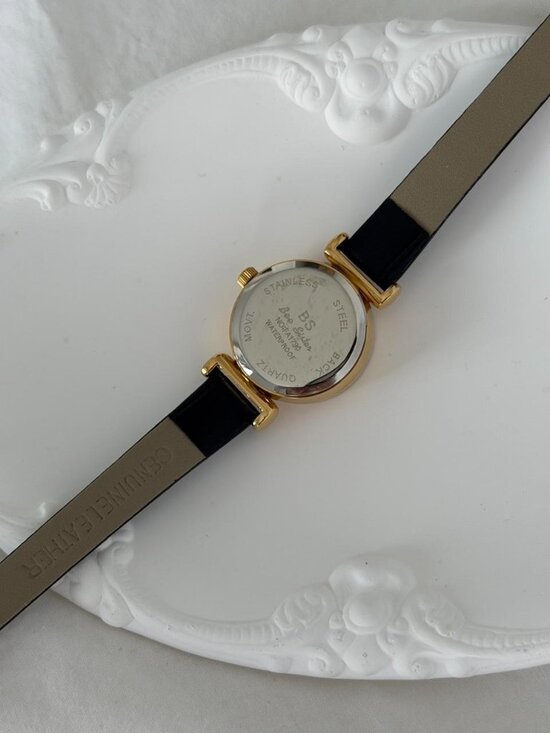 Sku0486 vintage vibe retro mini watch gold black leather strap + in a gift bag main image 6